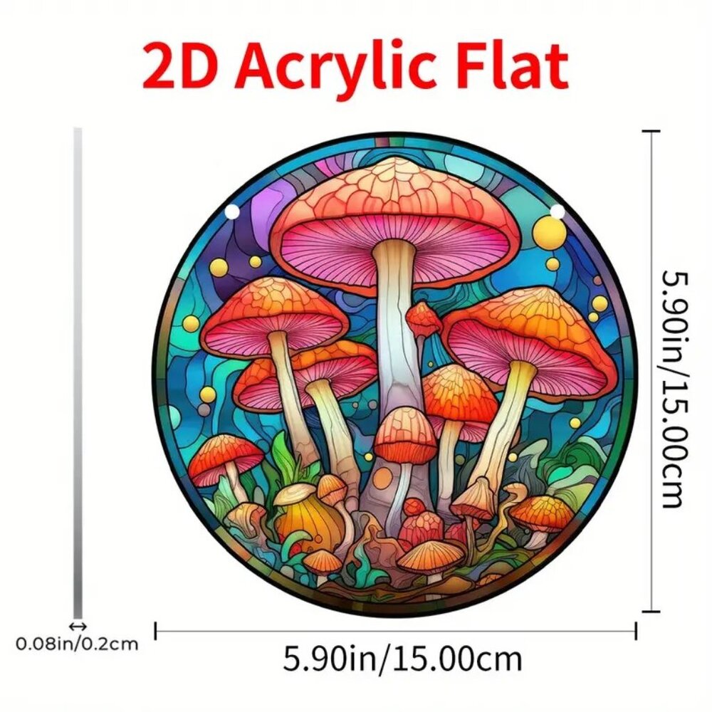 Mushroom Suncatcher Garden Trippy Wonderland Hanging Chain Colorful In/Outdoor - Picture 3 of 4